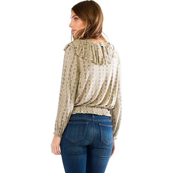 ALK Women's Medium Anama Ruffle V Neck Peasant Button Down Blouse Shirt Top EUC - Picture 2 of 14